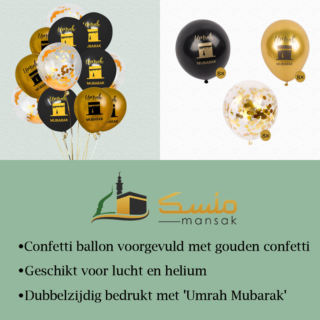 Mansak Balloon Set XL - Umrah Mubarak Foil Balloon + 24 x Umrah Mubarak Balloons 