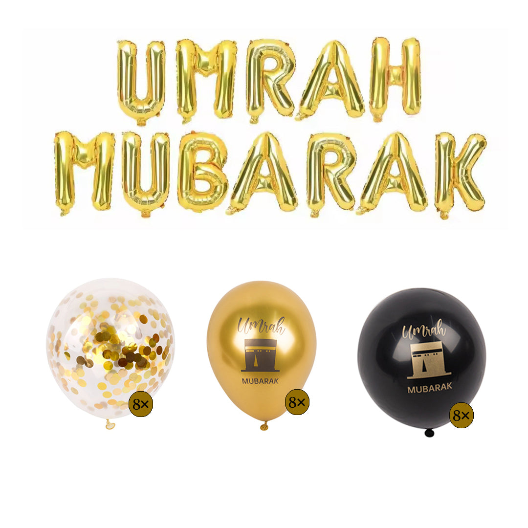 Mansak Balloon Set XL - Umrah Mubarak Foil Balloon + 24 x Umrah Mubarak Balloons 