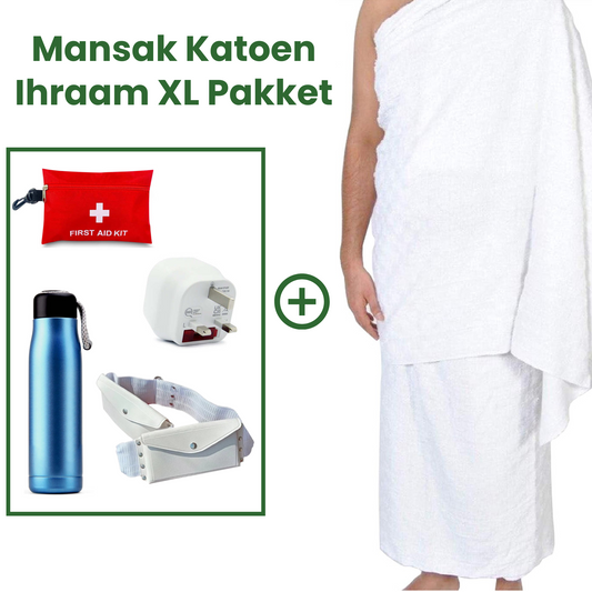 Ihraam Katoen pakket XL - Alles in 1 Ihram pakket - 100% katoen