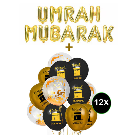 Umrah Mubarak Balloon Package - Umrah Mubarak Foil Balloon + 12 x Umrah Mubarak Balloons 