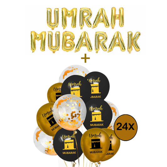 Mansak Balloon Set XL - Umrah Mubarak Foil Balloon + 24 x Umrah Mubarak Balloons 